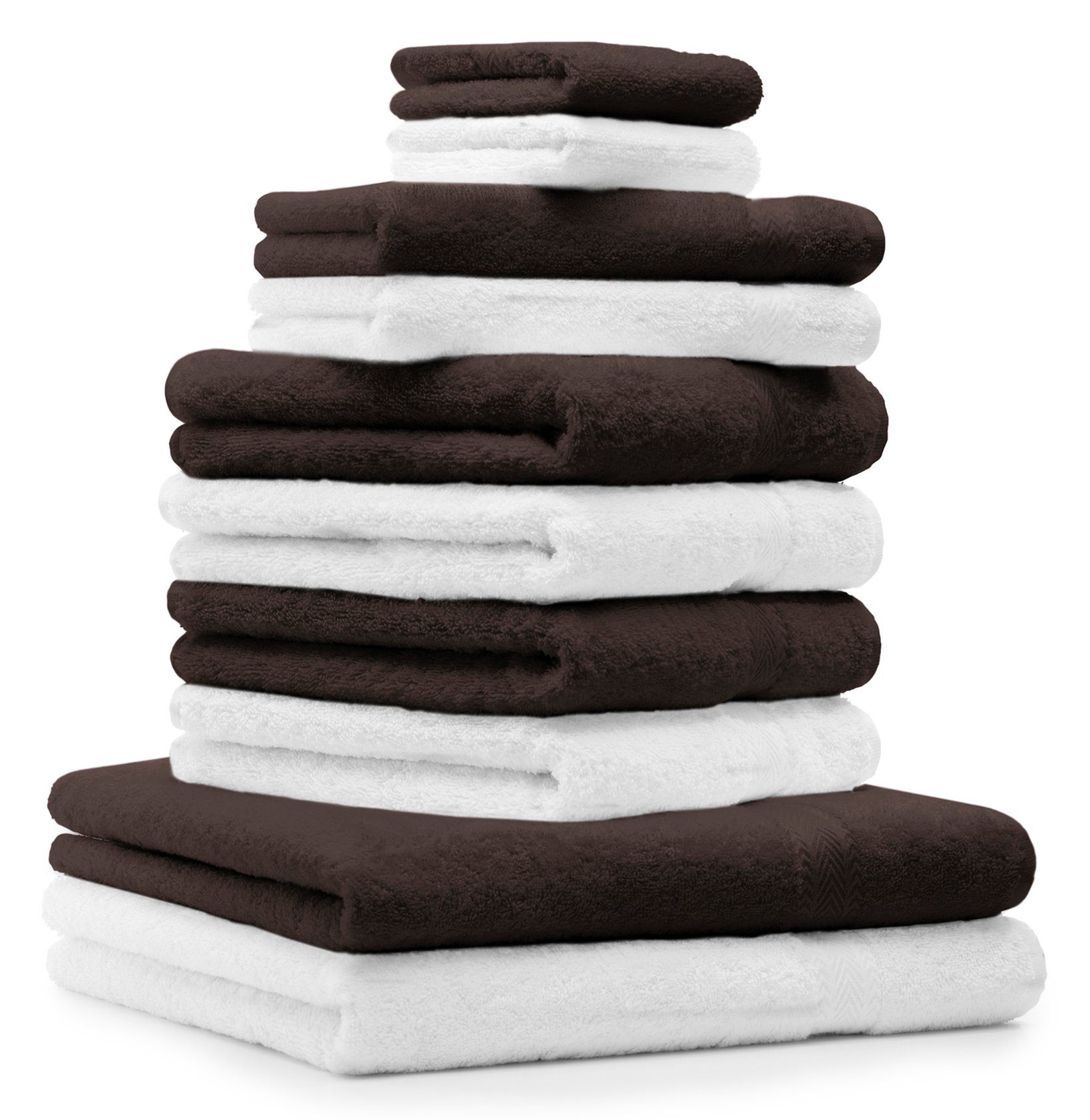 Betz Handtuch Set 10-TLG. Handtuch-Set Premium Farbe Weiß und Dunkelbraun, 100% Baumwolle