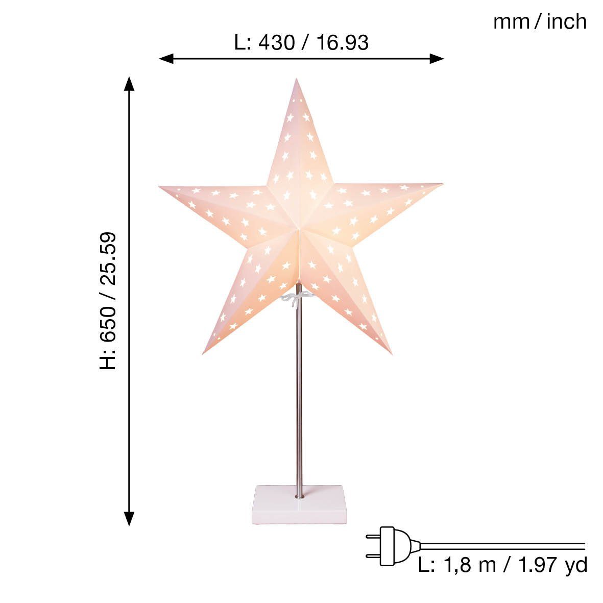 STAR TRADING LED Dekolicht Leo, Tischlampe Weihnachtsstern Leo 3D Papierstern Weihnachten in Weiß mit