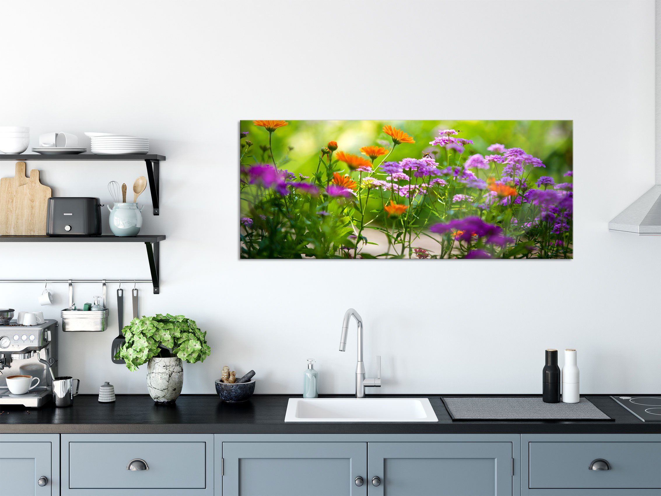 Pixxprint Glasbild Blumenwiese, Blumenwiese (1 St), Glasbild aus Echtglas, inkl. Aufhängungen und Abstandshalter