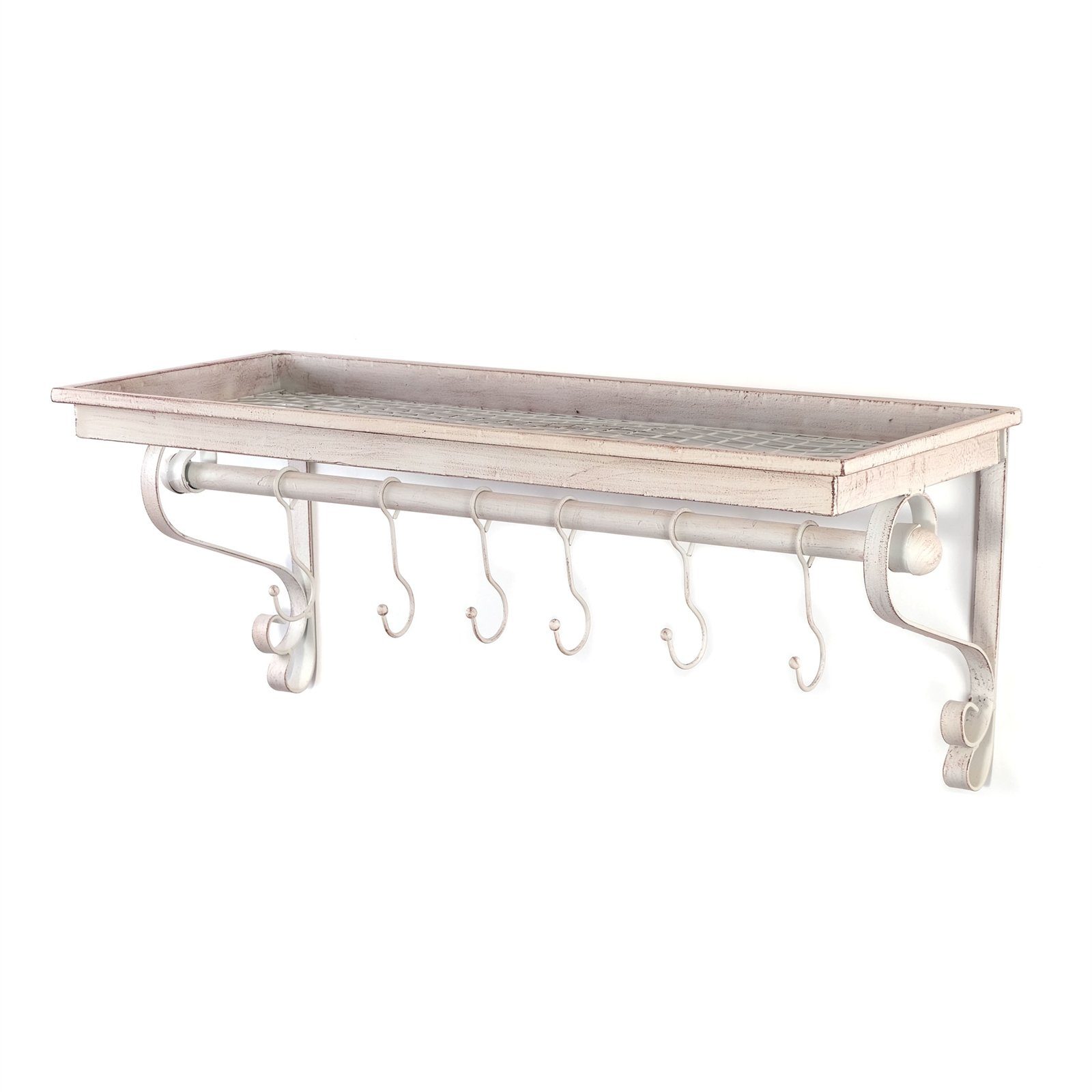 DESIGN DELIGHTS Wandgarderobe Garderobenregal "LILY", antik-weiß, 61cm, Ablage, Wandgarderobe