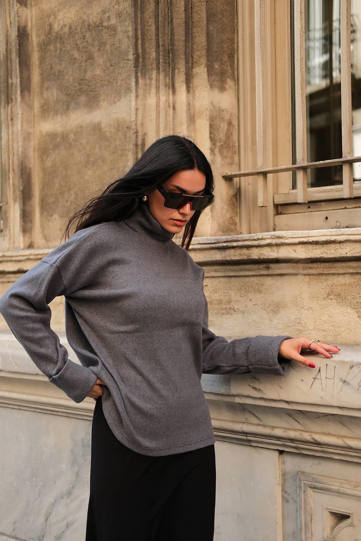 For You Moda Блузкиtop Antrasit Fischerkragenbluse mit Detailärmeln