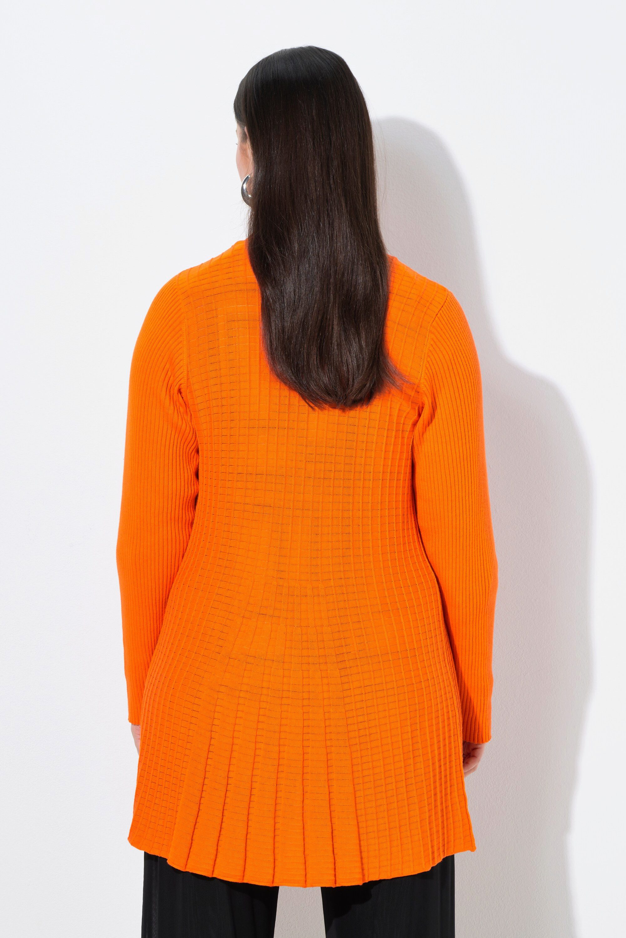 Ulla Popken Strickjacke Plissee-Strickjacke A-Linie Schalkragen Langarm