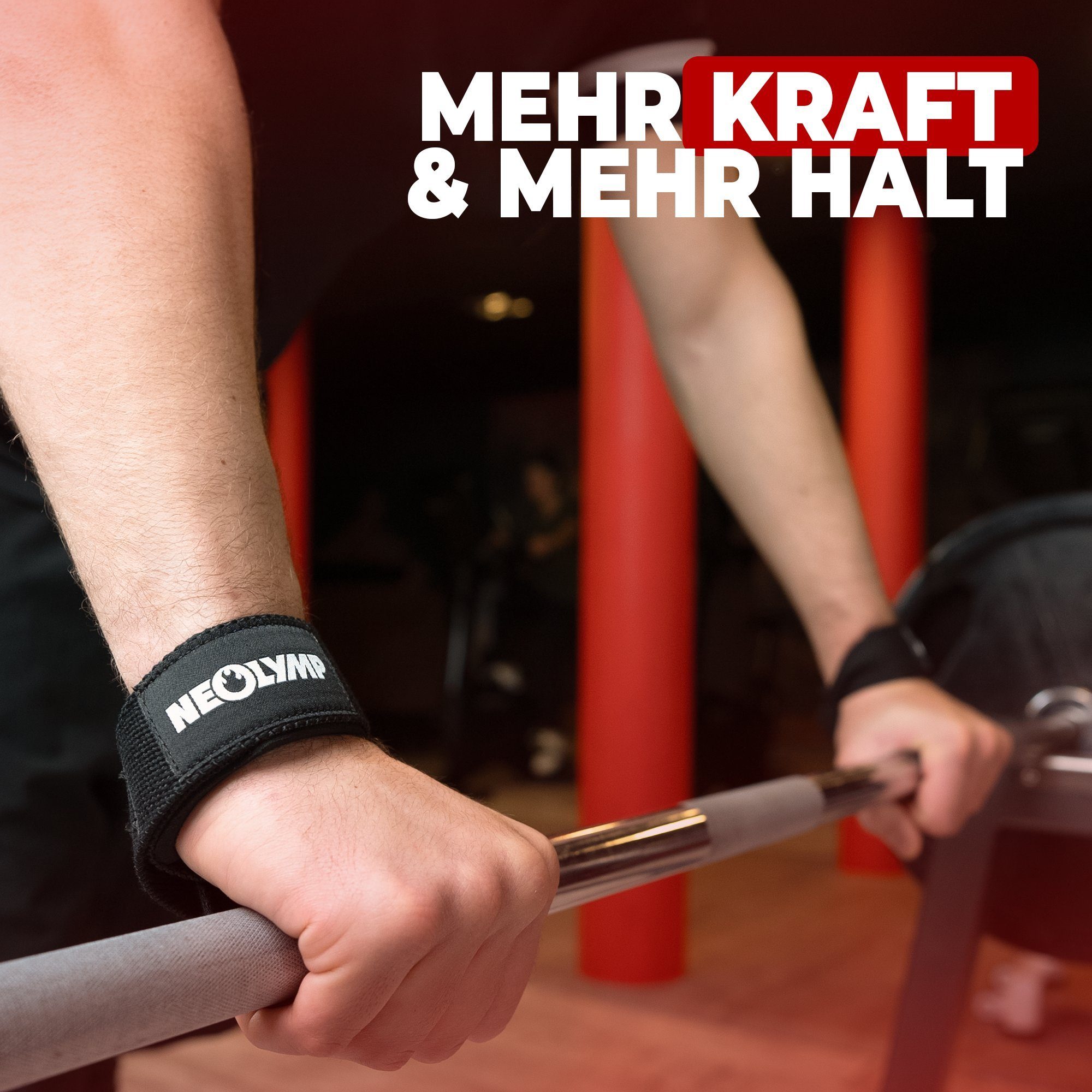 NEOLYMP Zughilfe Krafttraining - Optimale Unterarm-Entlastung - Lifting Straps (Set, Griffhilfen Kraftsport - Fitness Zubehör & Gym Zubehör - Zughilfen), Zughilfen Krafttraining - Ideal für Kreuzheben, Klimmzüge - Wrist Wrap