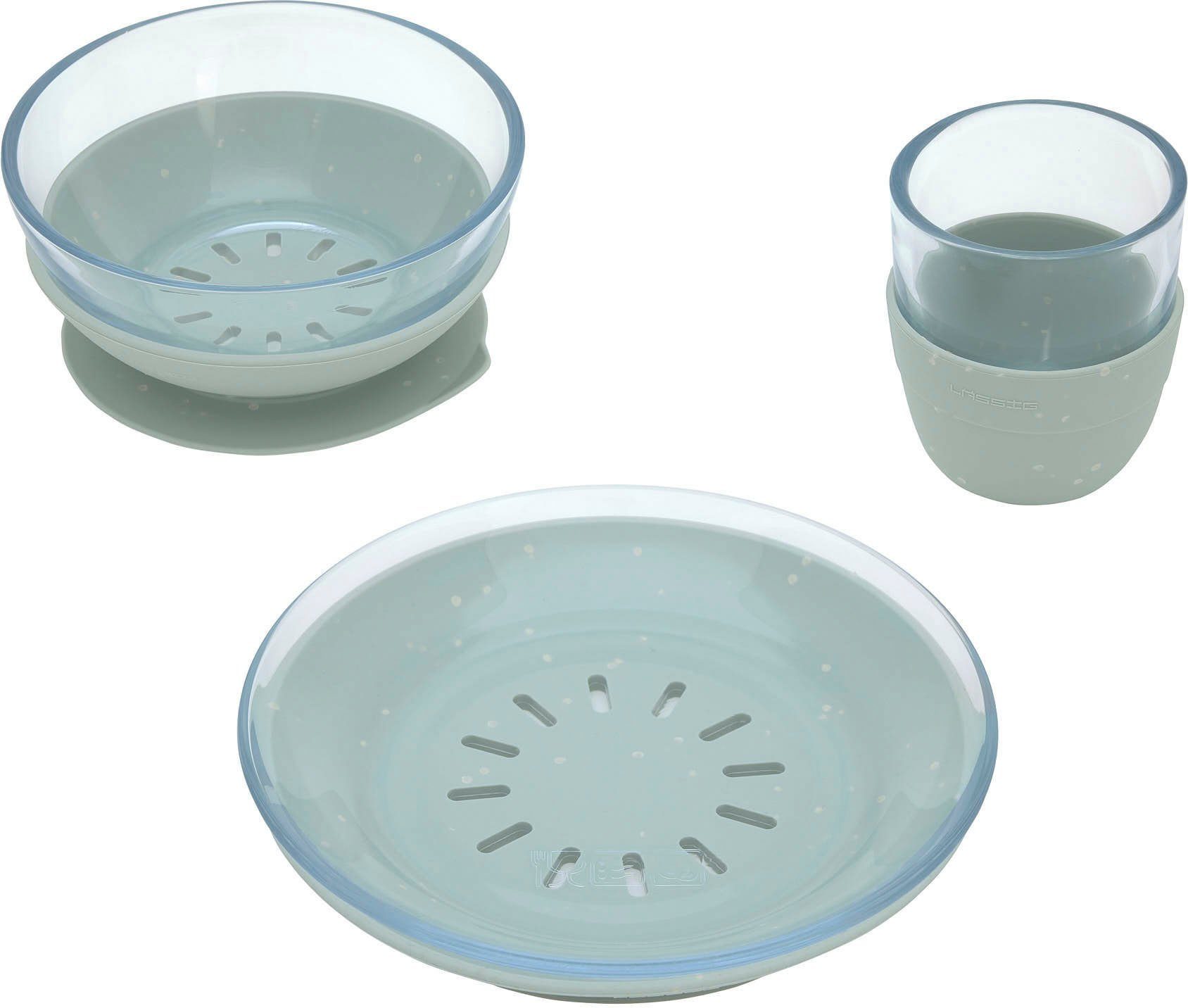 LÄSSIG Kindergeschirr-Set Blue (3-tlg), 1 Blau rutschfest Glas, Personen, Silikon