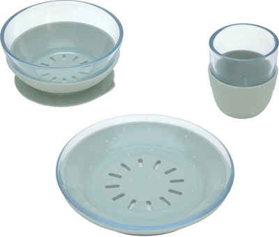 LÄSSIG Kindergeschirr-Set Blue (3-tlg), 1 Personen, Glas, Silikon, rutschfest