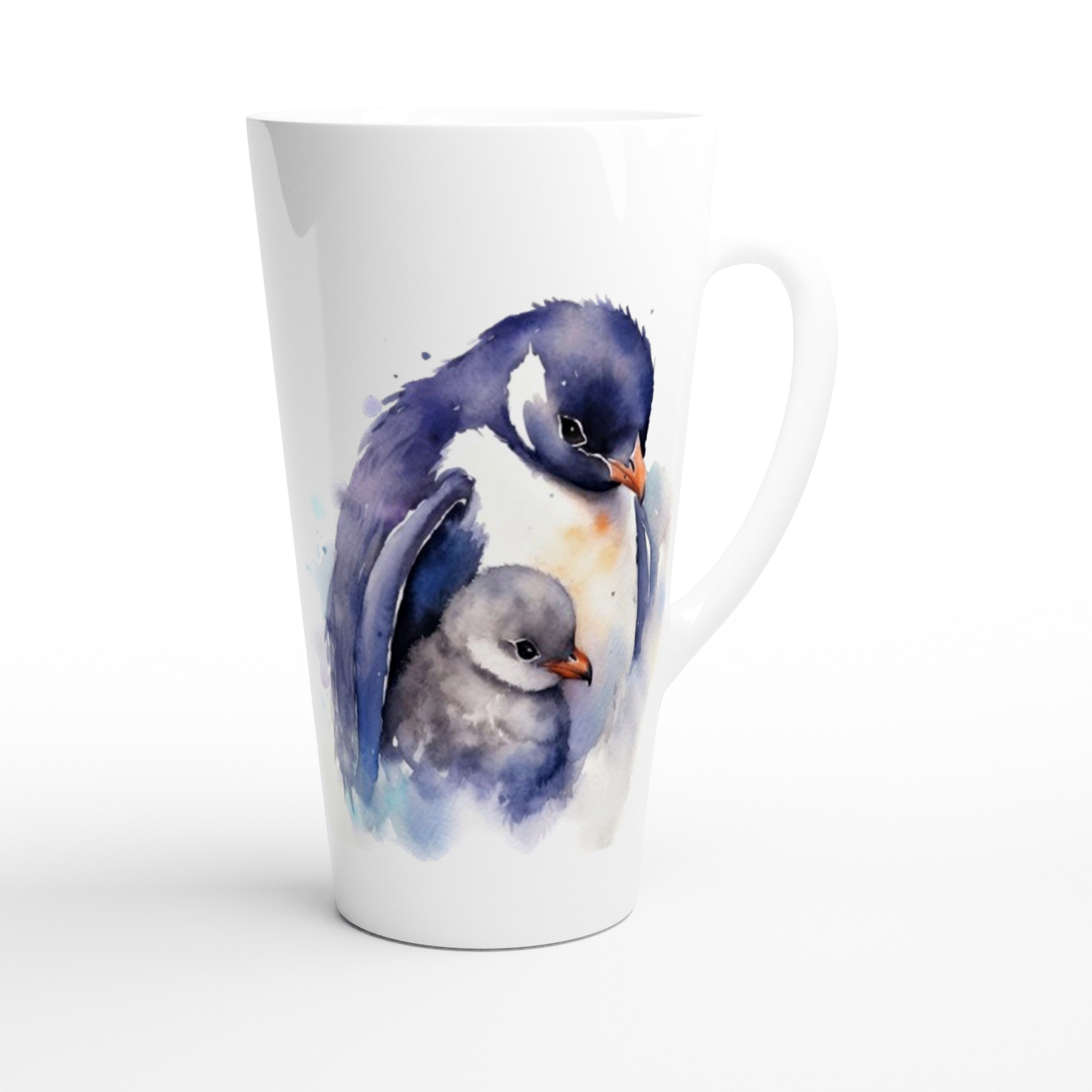 Alltagszauber Latte-Macchiato-Tasse - Jumbo-Becher PINGUIN MIT KÜKEN, Keramik, extra groß, für ca. 500ml Inhalt