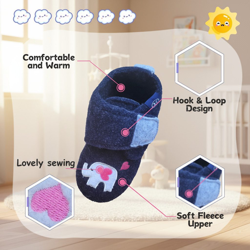 GOLDEN Hausschuhe Kinder Mädchen Junge Wärme Leicht Klettverschluss Plüsch Hausschuhe