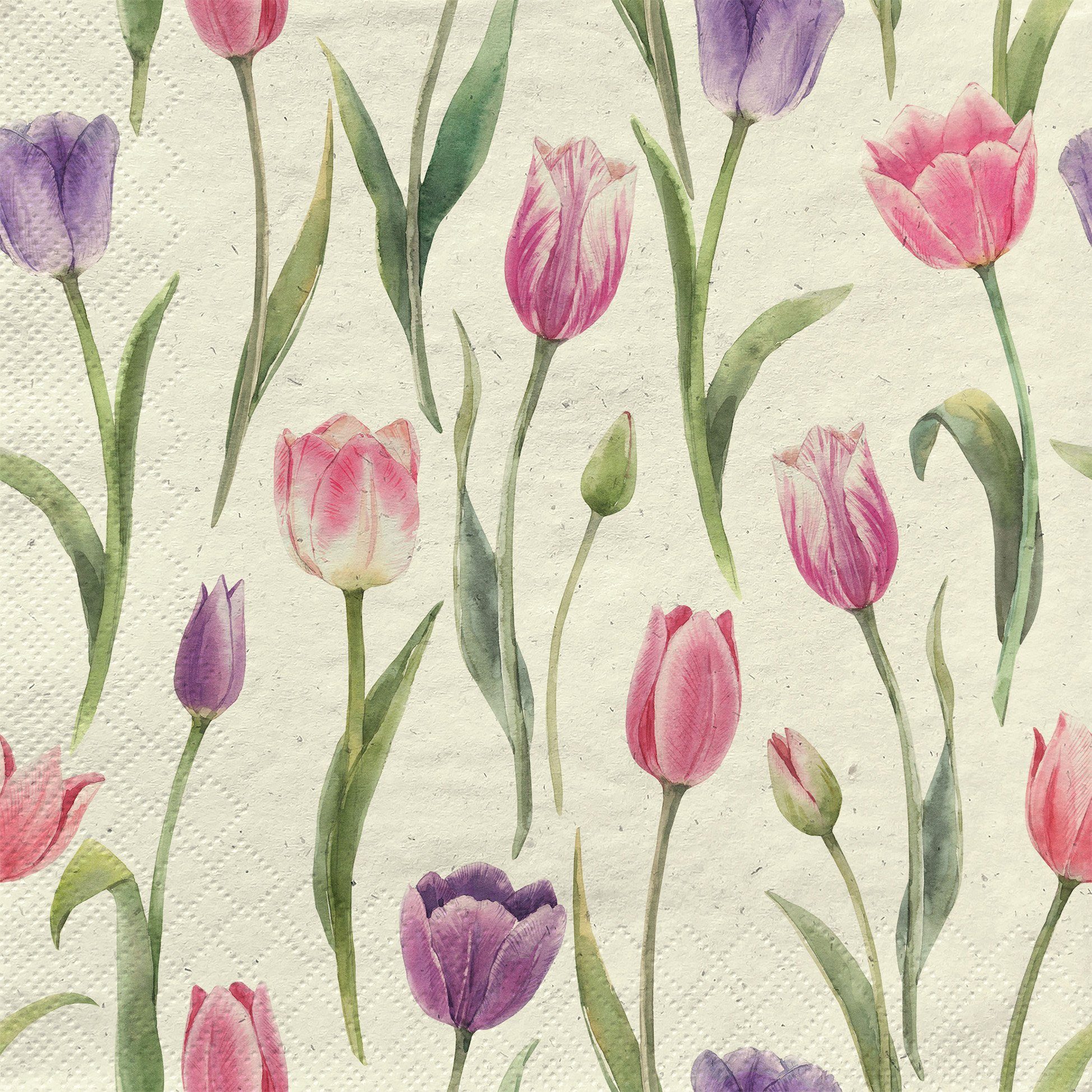Fasana Papierserviette 20 Servietten Gras Romantic Tulips 33x33cm, (20 St)