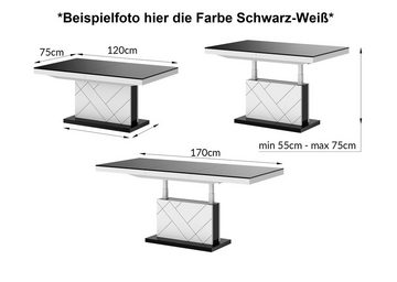 designimpex Couchtisch Design Tisch HM-333 Grau / Weiß Hochglanz höhenverstellbar ausziehbar