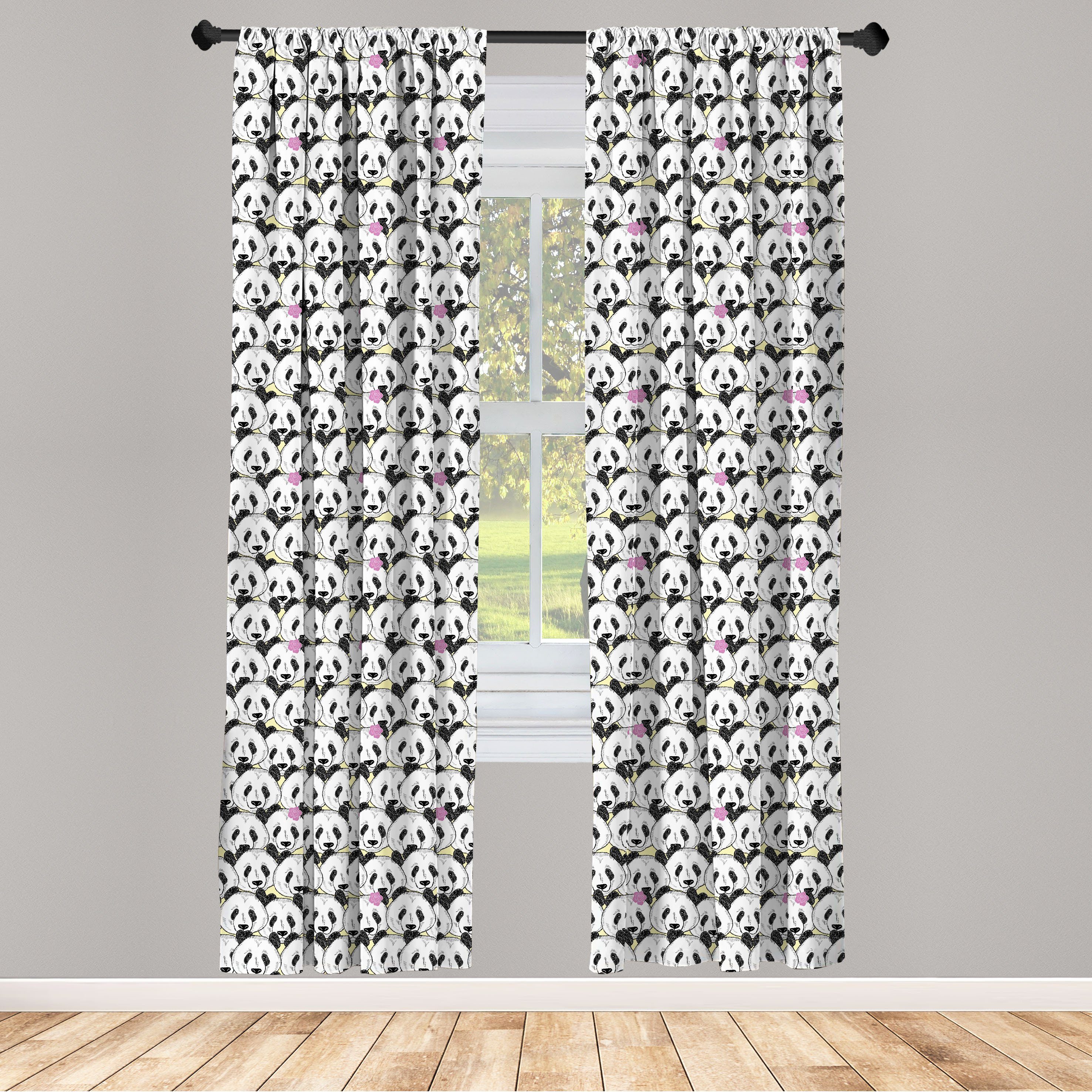 Pandas Wohnzimmer Vorhang Gardine für Dekor, Microfaser, Theme Schlafzimmer Abakuhaus, Zoo Nursery Tier