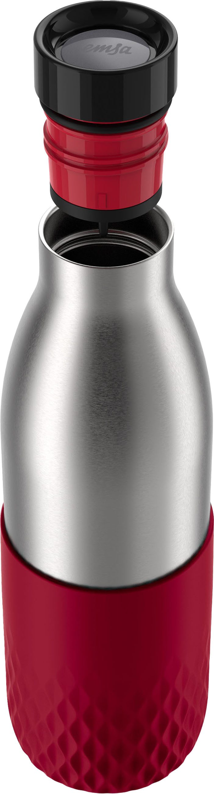 Emsa Trinkflasche Bludrop Sleeve, Edelstahl/Silikon, Quick-Press, 12h warm/24h kühl