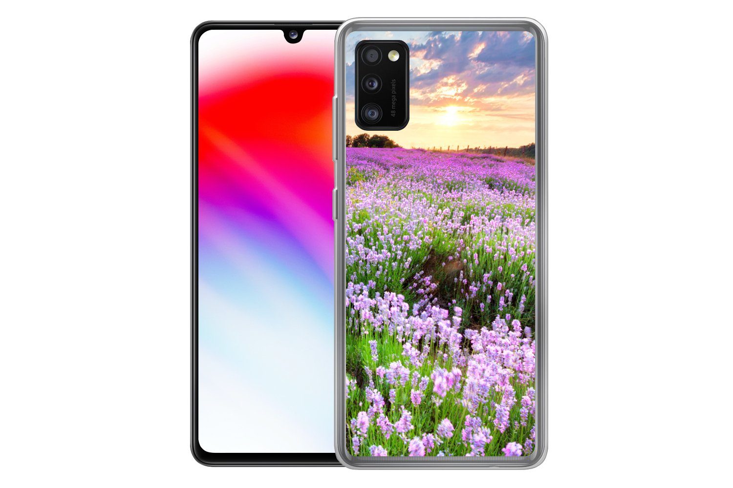 MuchoWow Handyhülle für Samsung Galaxy A41 Blumen - Lavendel - Lila - Himmel - Sonnenunter, Smartphone-Bumper, Print, Handy Schutzhülle Dünn