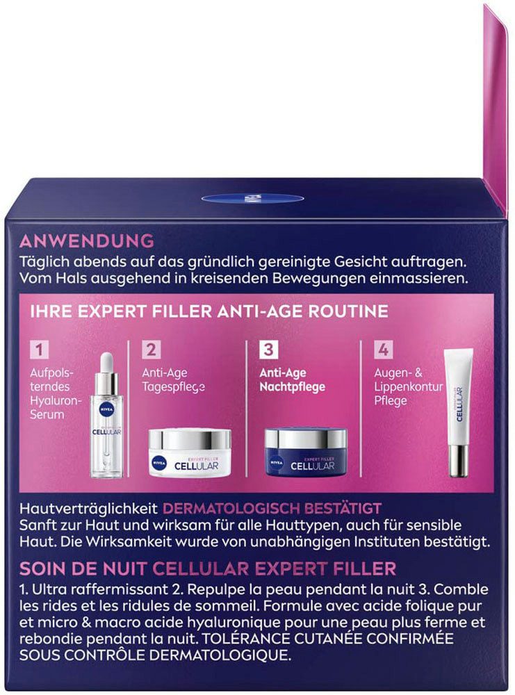 Nivea Nachtcreme CELLULAR EXPERT FILLER NACHTPFLEGE, Filler Effekt in 24 Stunden, für straffere und prallere Haut