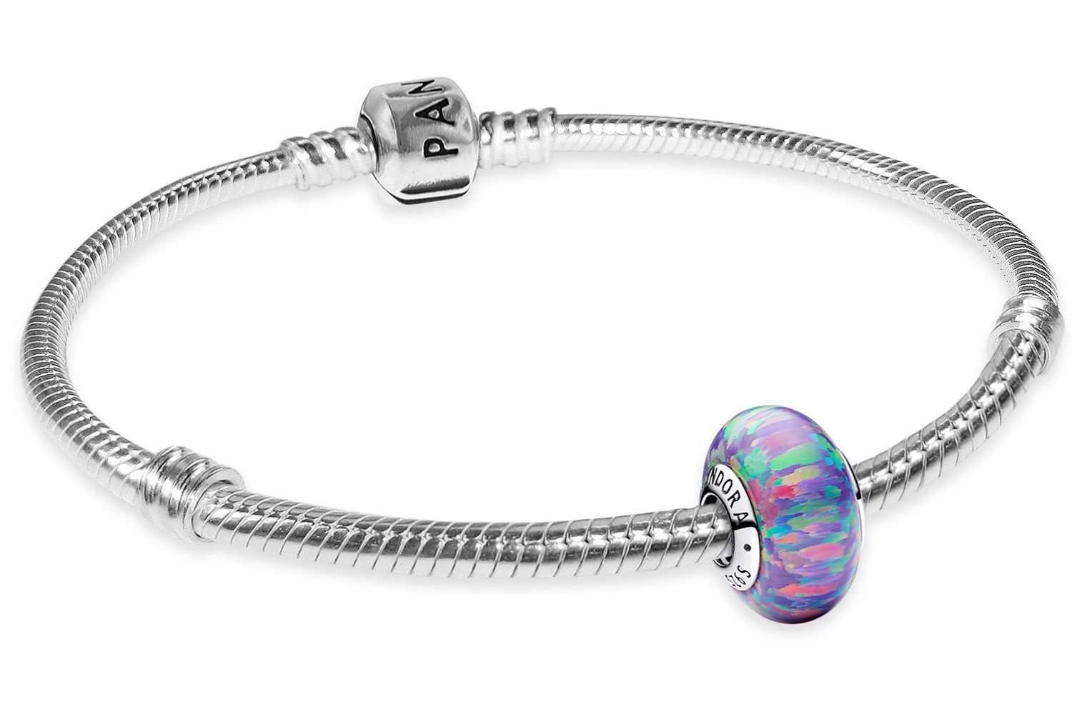 Pandora Charm-Armband Damen-Silber Geschenkset Schillerndes Lila