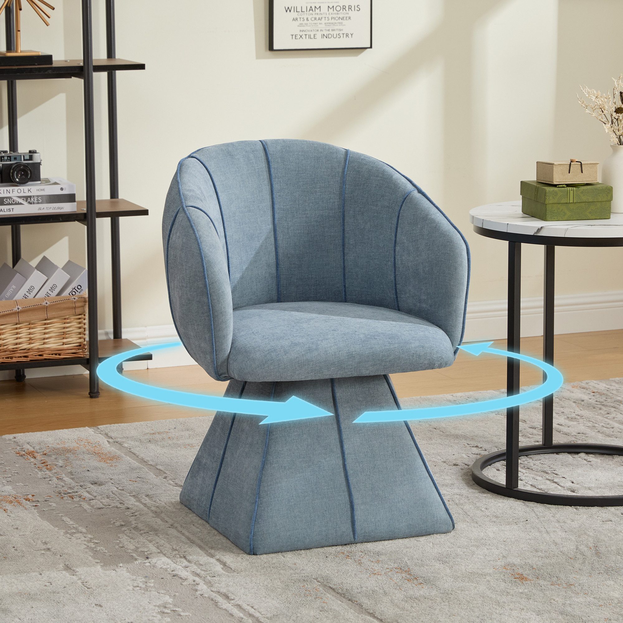 HAUSS SPOLE Drehstuhl mit Rückenlehne,Posterstuhl aus Chenille mit Drehfunktion in blau (Relaxsessel mit Muschelförmige Sitzstruktur,Drehsessel mit 360° Drehmechanismus für flexible Beweglichkeit)