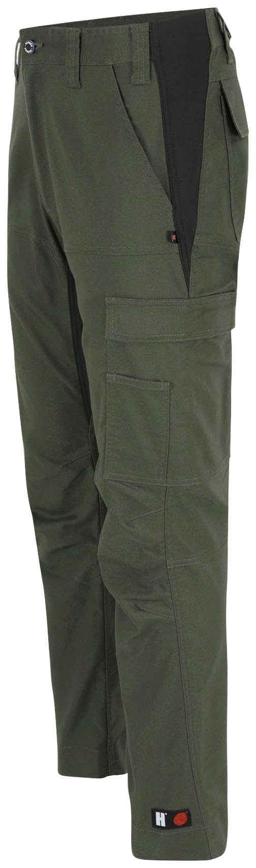 khaki Multi-Pocket, einstellbar Torex 4-Wege-Stretch, mit dunkel Schnalle Arbeitshose (Spar-Set, 130cm) Herock mit Coolmax®-Technologie bis Flaschenöffner, inkl.Stretchgürtel,