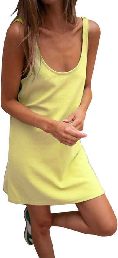 BlauWave Off-Shoulder-Kleid ärmelloses U-Ausschnitt offener Rücken A-Linie Mini-Trägerkleid (1-tlg., T-Shirt Kleider Cami-Kleid für Frauen kurz) Geeignet für tägliche Reisen