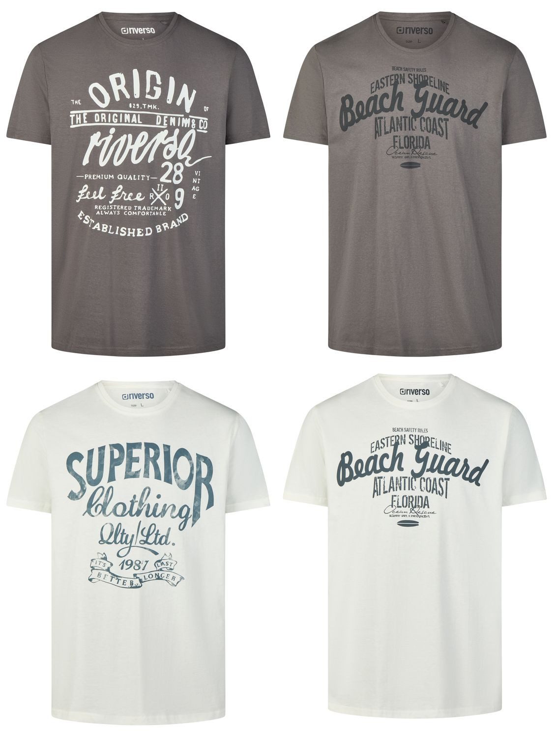 riverso T-Shirt Herren Printshirt RIVLeon Regular Fit (4-tlg) Kurzarm Tee Shirt mit Rundhalsausschnitt aus 100% Baumwolle