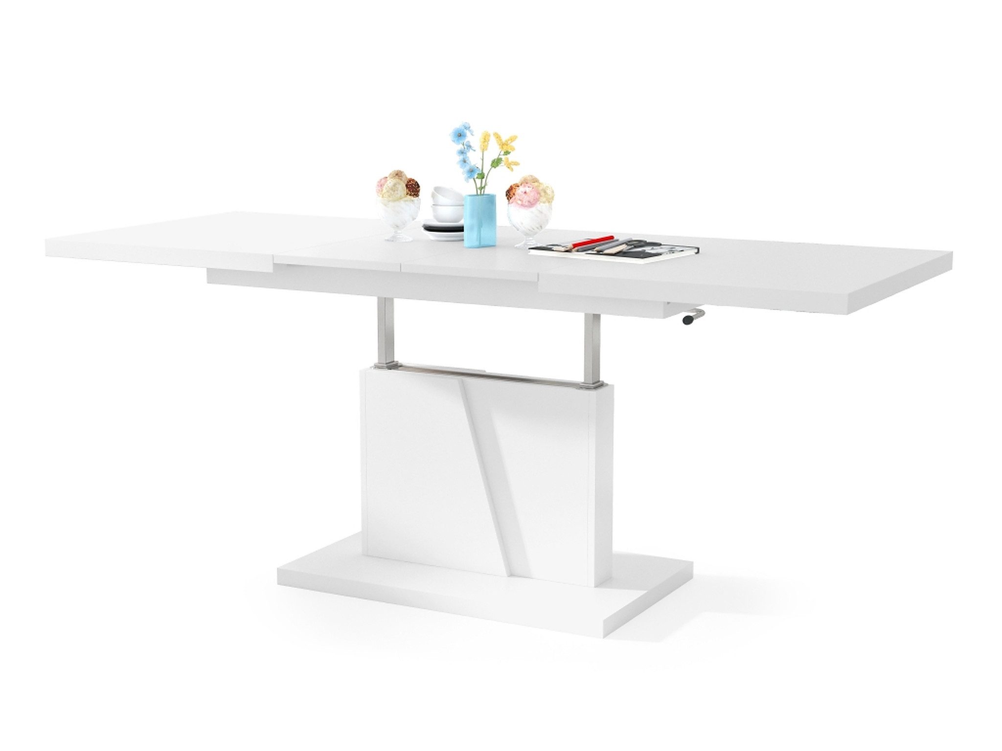 Mazzoni Couchtisch Grand Noir Weiß matt stufenlos höhenverstellbar ausziehb günstig online kaufen