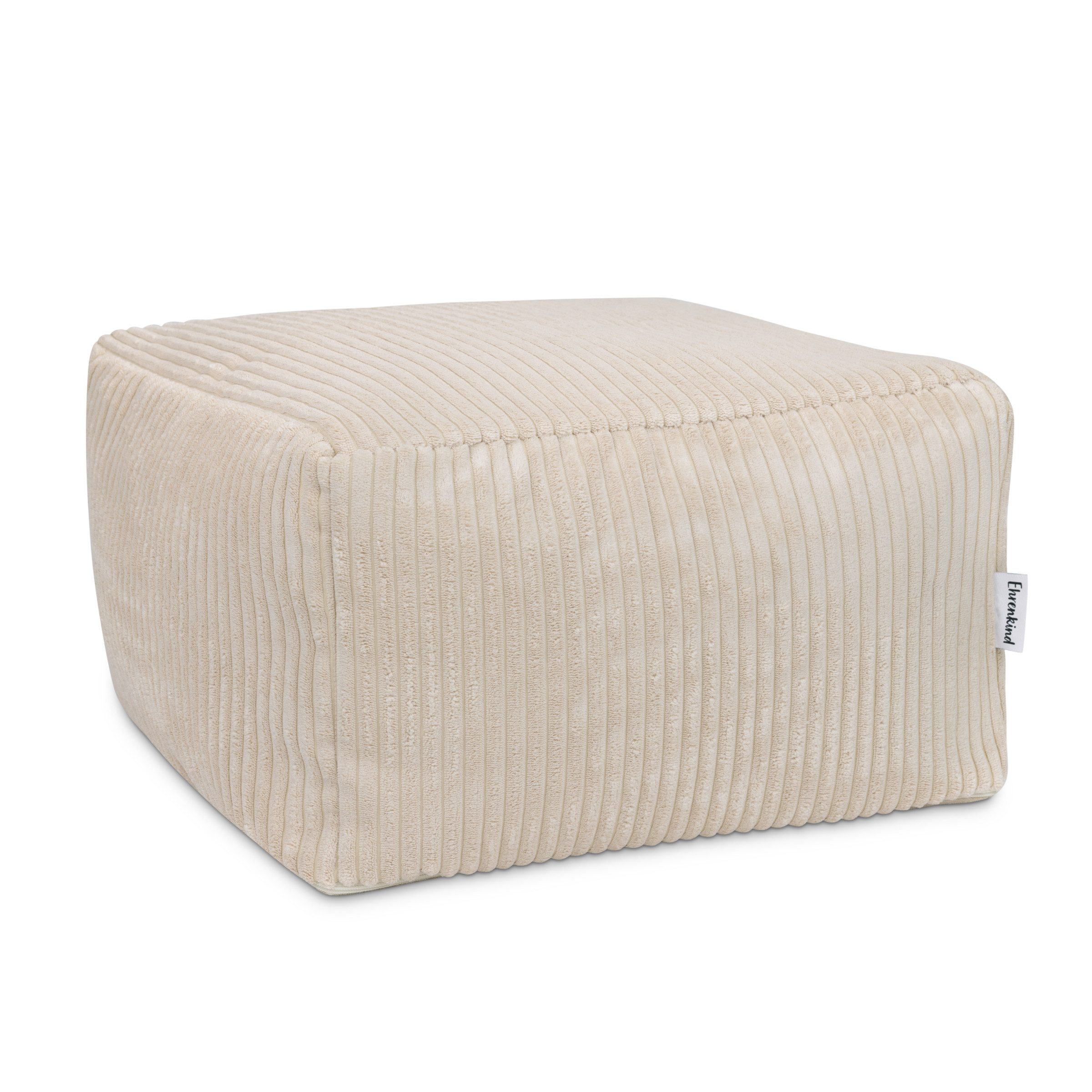 Ehrenkind Sitzsack Pouf Cord (Eckig Natur, mit EPS-Füllung, abnehmbarem Bezug und Innensack), Sitzkissen für Kinderzimmer, Bezug bei 30 °C waschbar