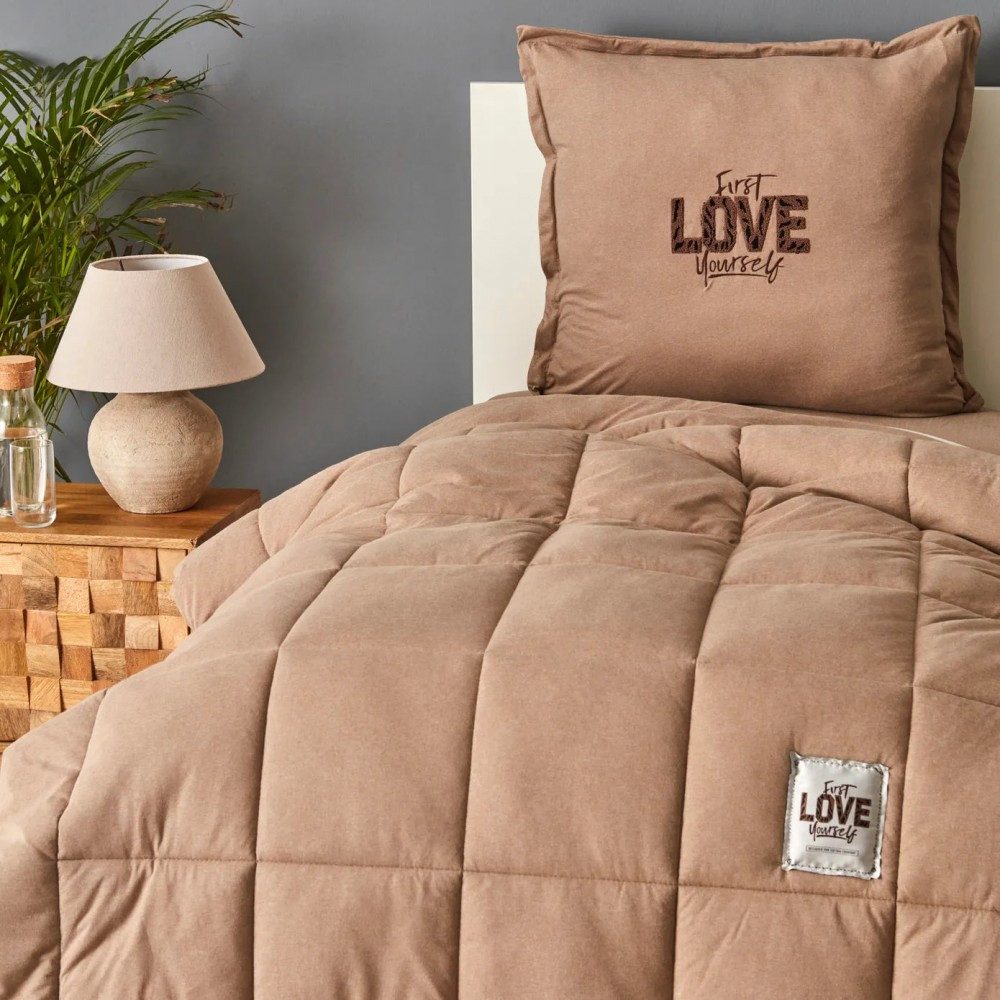 Karaca Bettwäsche Karaca Motto 135x200 cm Bettwäsche-Set aus Baumwolle 3 teilig, Beige