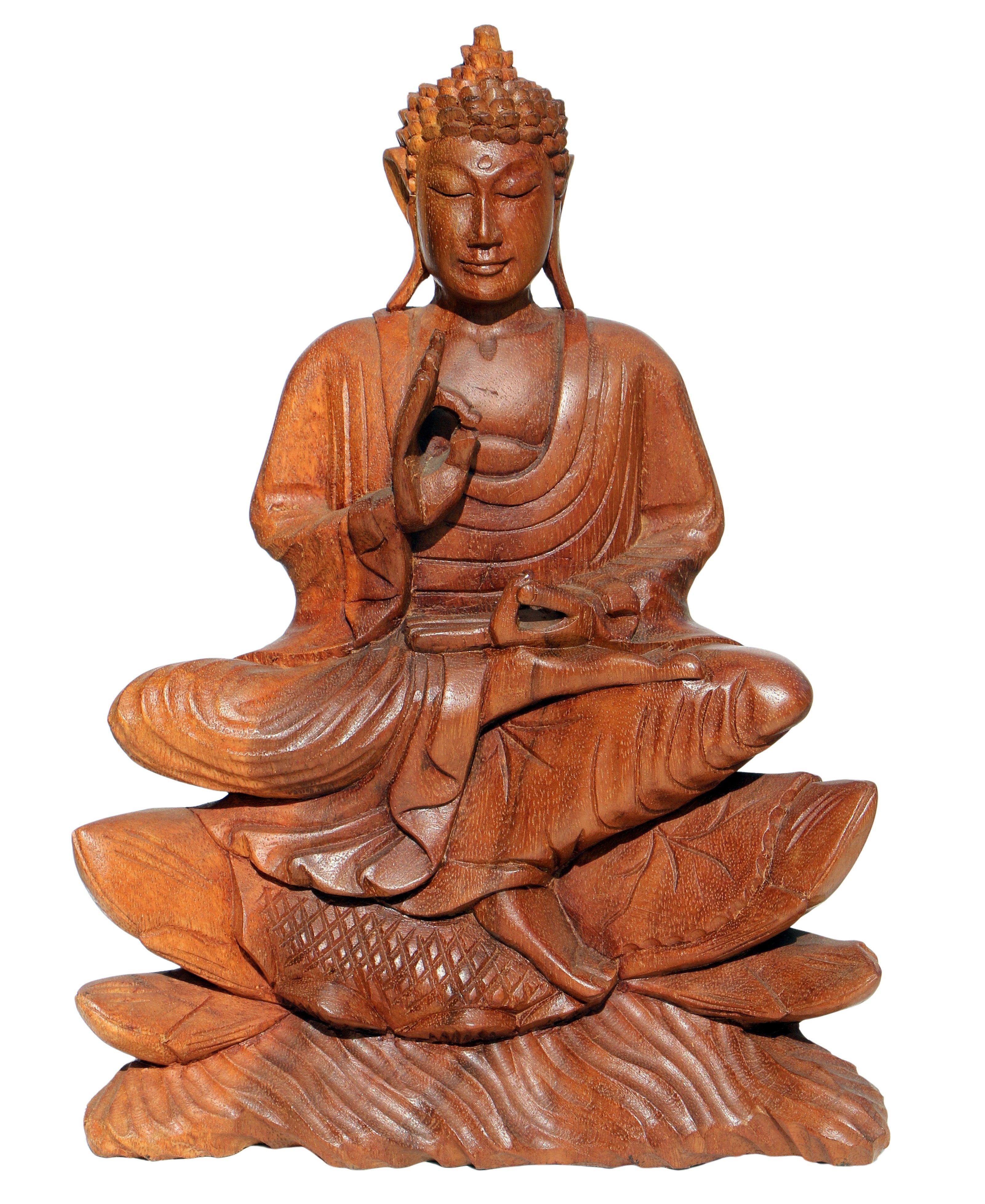 Wogeka Buddhafigur Meditation Buddha Lotus Mönch Holz-Figur Feng Shui