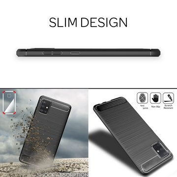 Nalia Smartphone-Hülle Samsung Galaxy A71, Carbon-Look Silikon Hülle / Matt-Schwarz / Anti-Fingerabdruck / Rutschfest Stoßfest Kratzfest / Karbon-Optik Schutzhülle / Slim Cover Soft Case Etui Handy-Tasche Backcover / Handy-Schale Backcase Handycover Handycase