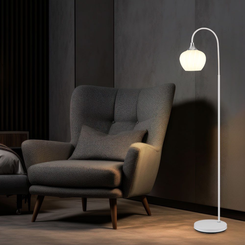 GLOBO LIGHTING LED Bogenlampe, Leuchtmittel inklusive, Warmweiß, Stehleuchte Beistellleuchte Standlampe Glas weiß gemustert verchromt