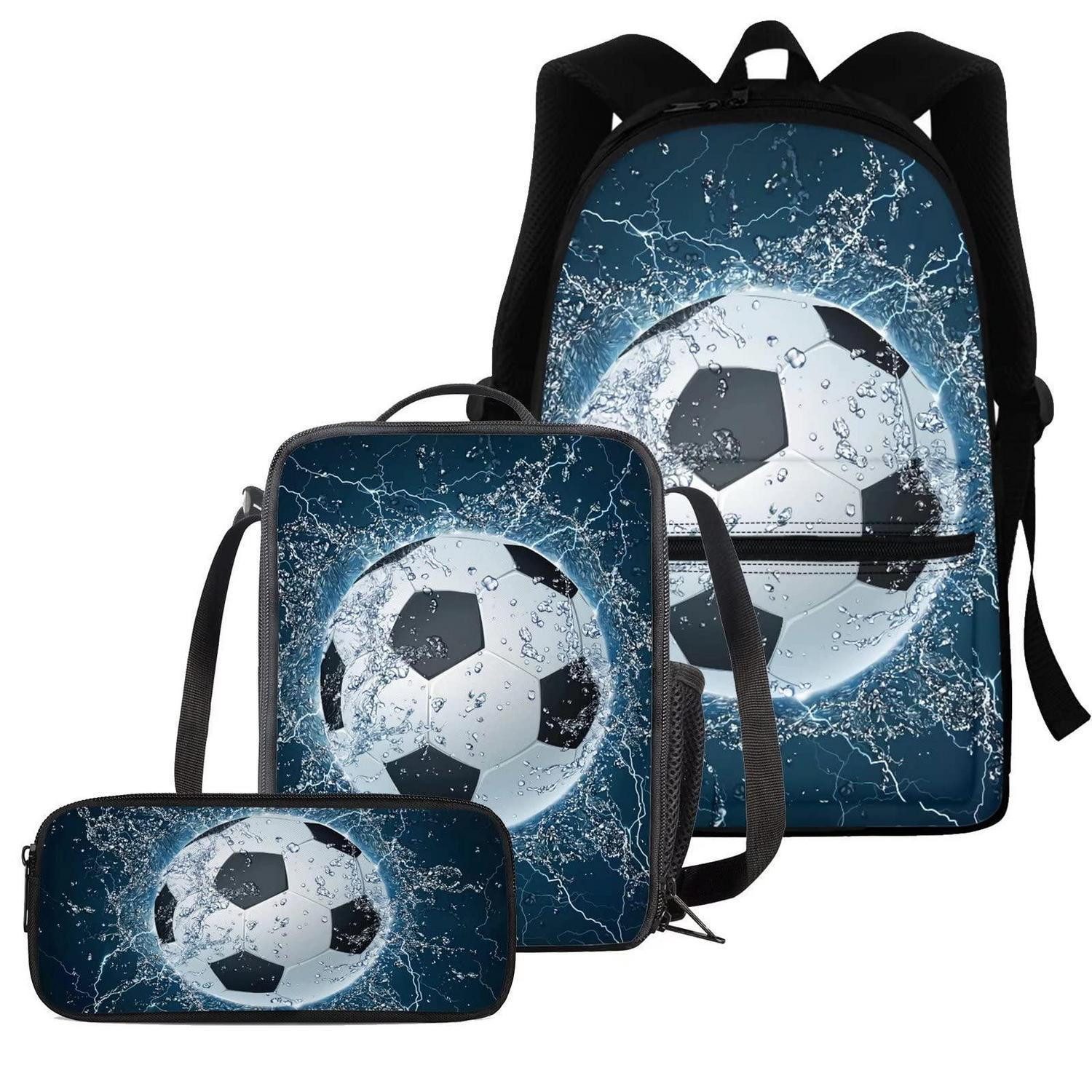 LuxusKollektion Schulranzen Schultaschen-Set 3-teilig 3D Wasser-Fußball Teenager