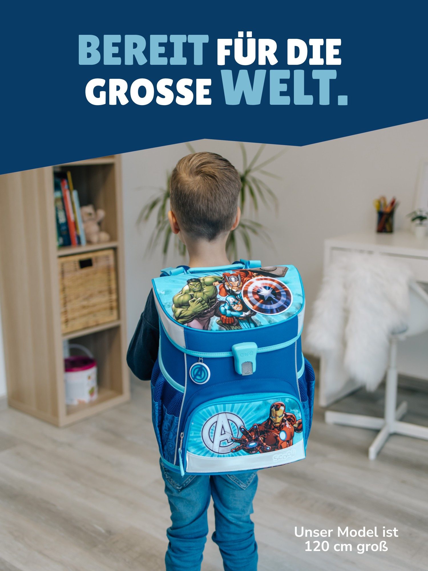Scooli Schulranzen Campus Fit Avengers Schultasche, ab 1. Klasse, 980 Gramm, 18L Fassung (Grund-Set, 5-tlg., mit gefüllter Federmappe), leicht, ergonomisch, robust