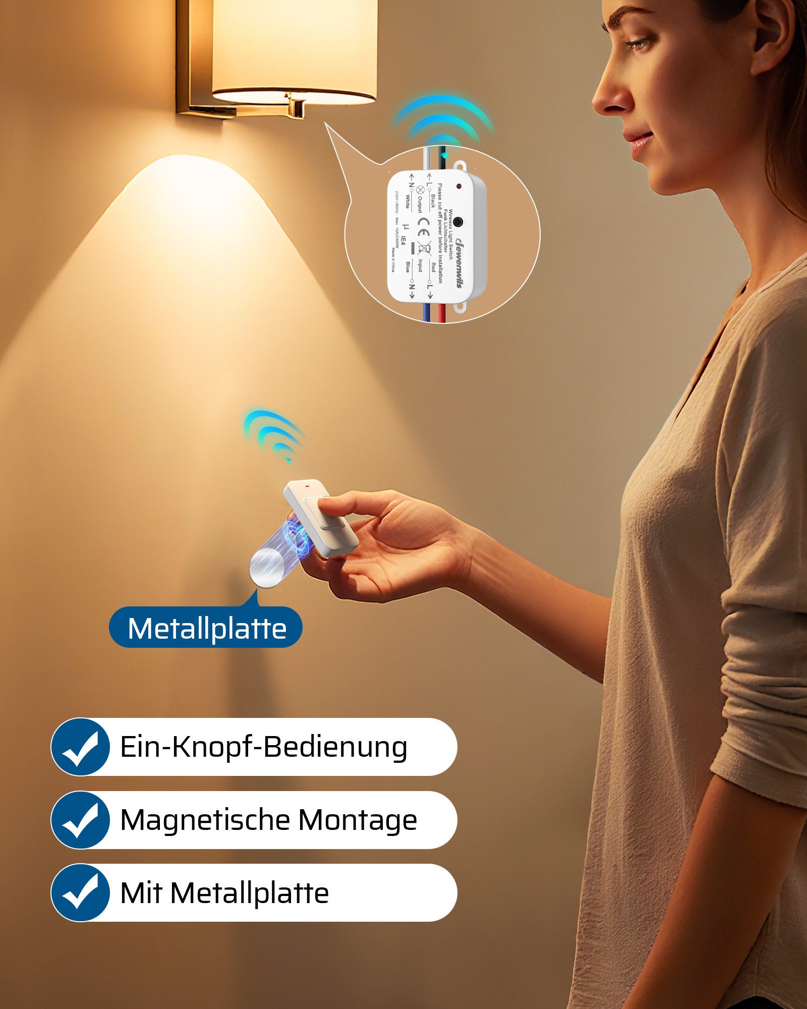 DEWENWILS Licht-Funksteuerung Funk-Lichtschalter Set, für Indoor, 1-tlg., Schalter für Lampen und Ventilatoren