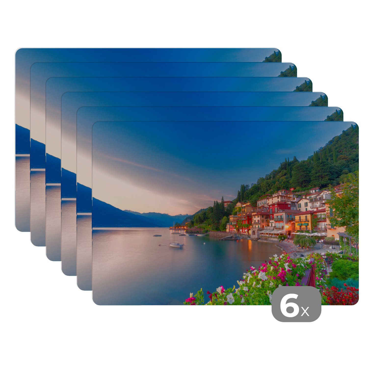 MuchoWow Platzset Italien - Sonnenuntergang - See, (6-St), Platzsets, Tischset, Abwaschbar, Tischsets, Platzdeckchen