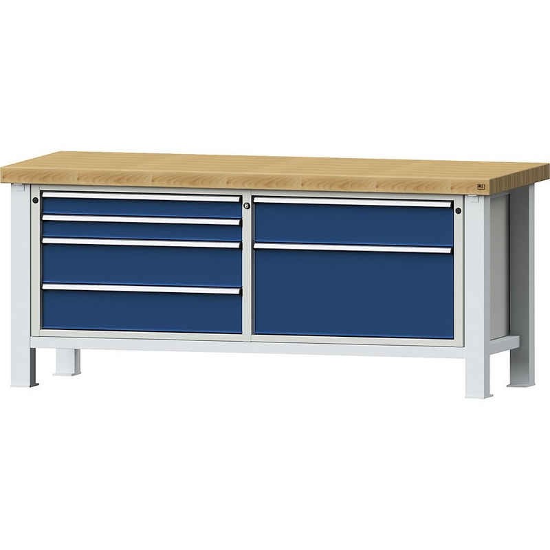 ANKE Werkbank, HxBxT 865 x 2000 x 800 mm, Buche-Massivplatte enzianblau