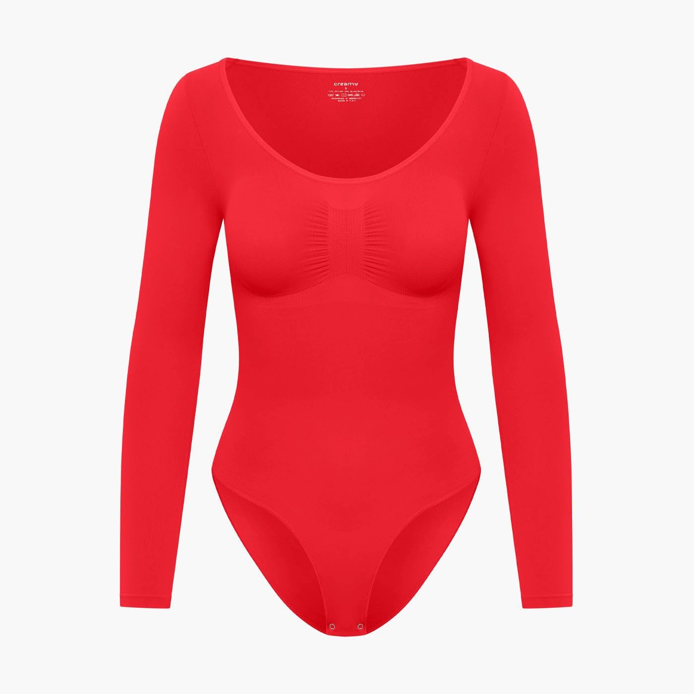 cfab (creamy fabrics) Miederbody Bodysuit Sculpting Shapewear Longsleeve mit Slip-Fire Red-4XL (1-tlg) Figurformend