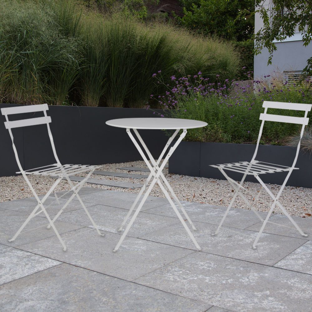 Kynast Gartentisch, Bistro Set Sitzgruppe 1x Tisch 2x Stuhl witterungsbeständig weiß