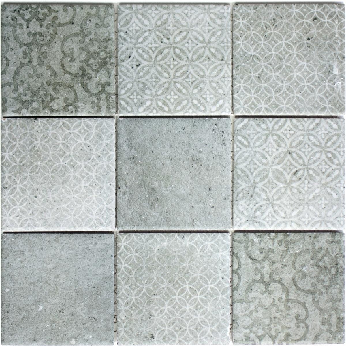 Mosafil Mosaikfliesen Keramik Mosaikfliesen Campeche Zementoptik, Keramik 29.800x29.800, weiß-grau, Verlegefertig auf ein Netz geklebt - Frostsicher - Wasserfest