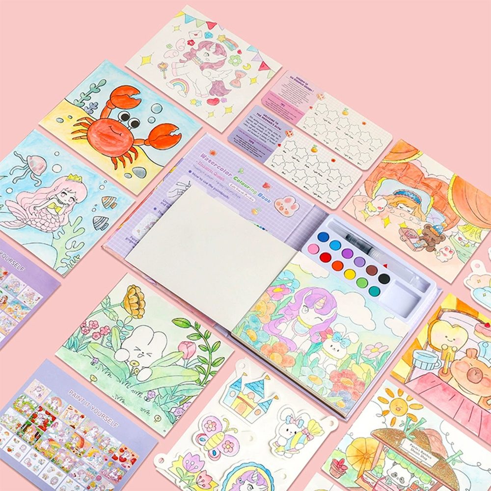 Flintry Malvorlage Wasserfarben Malset Kinder mit Wasserstift, kreatives Malbuch ab 3, Malbuch Kinder mit Wasserstift und Wasserfarben, kreatives Bastelset