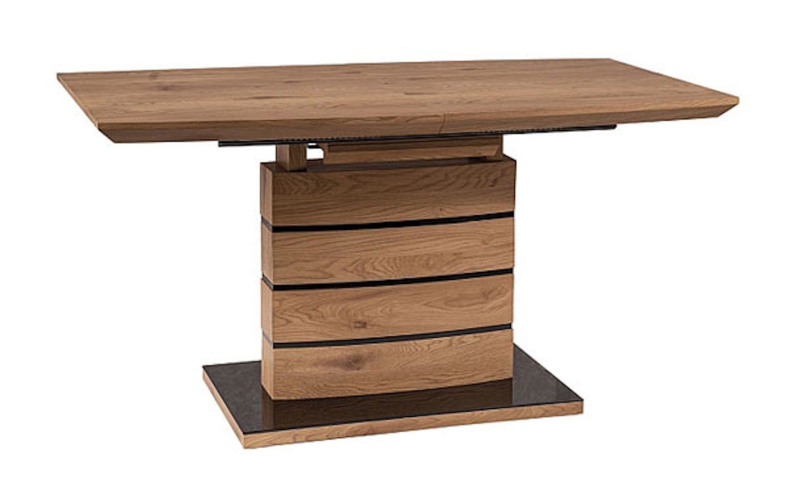 Feldmann-Wohnen Esstisch Leonardo (Tischplatte ausziehbar bis 180 cm, 1-St., moderne Optik, Gestell aus MDF und Glas, rechteckige Tischplatte), 140-180x80x76cm Eiche schwarz ausziehbar