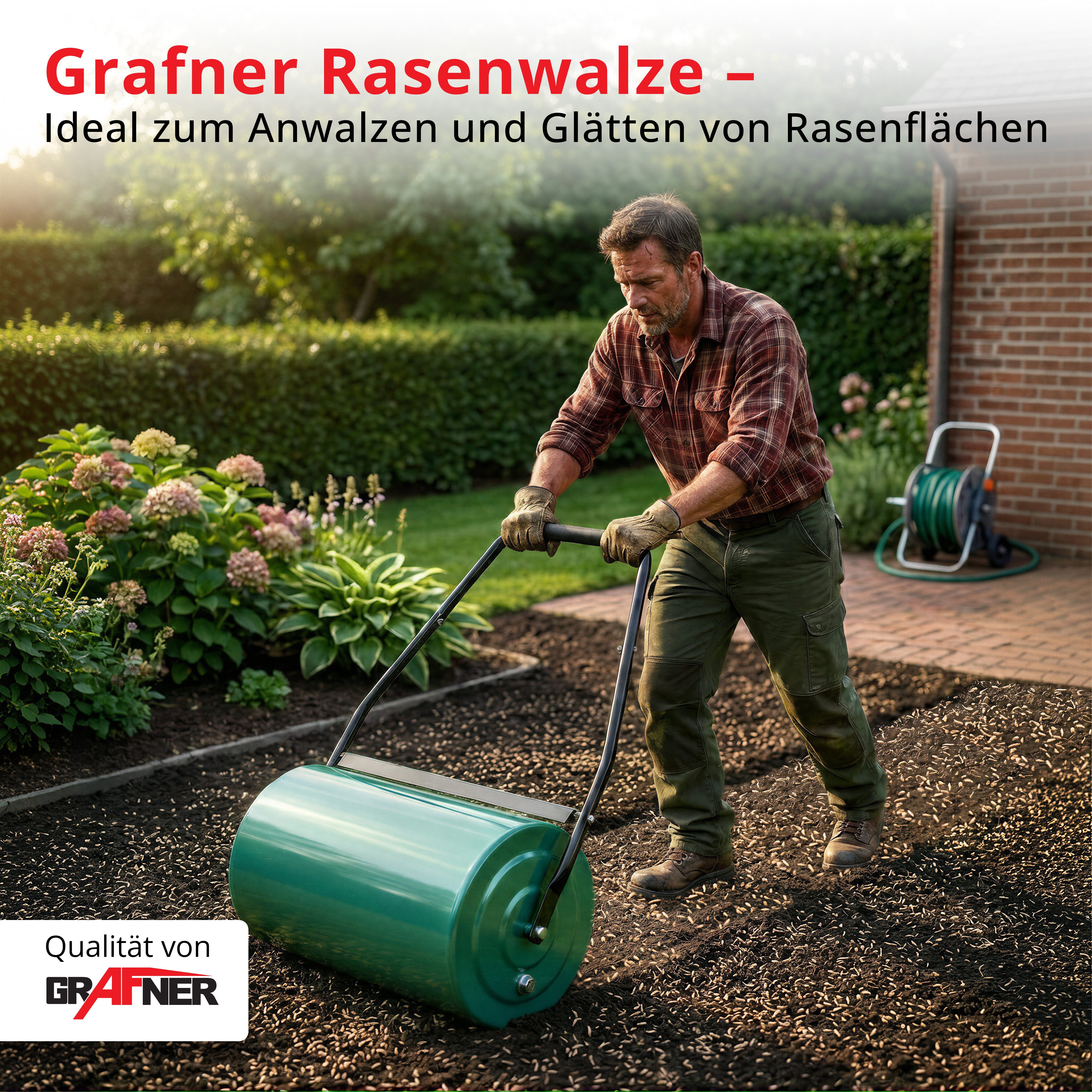 Grafner Rasenwalze Rasenwalze 60cm Gartenwalze Rasenroller Hand Walze befüllbar, 60,00 cm,Korpus aus Metall