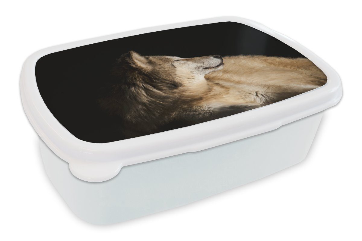 MuchoWow Lunchbox Zufriedener Polarwolf, Kunststoff, (2-tlg), Brotbox für Kinder und Erwachsene, Brotdose, für Jungs und Mädchen weiß