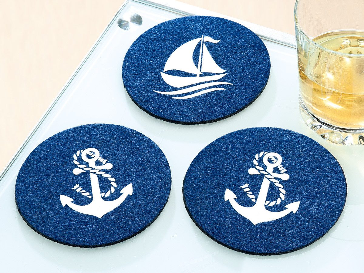 GILDE Getränkeuntersetzer Untersetzer rund „Anker/Schiff“ 2er Set
