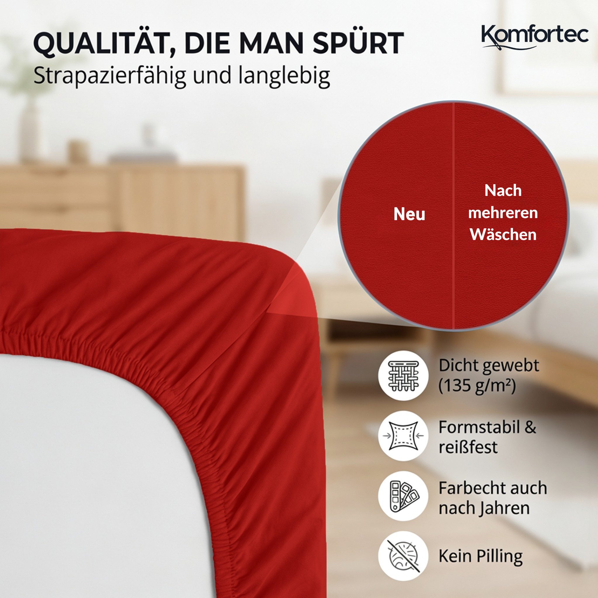 Komfortec Spannbettlaken Jersey Spannbettuch, 90x200, 140x200, 160x200, 180x200 oder 200x200 cm, 100% Baumwolle (135 g/m), Gummizug: Rundum, (2 Stück), OEKO-TEX – Bild 5 von 5
