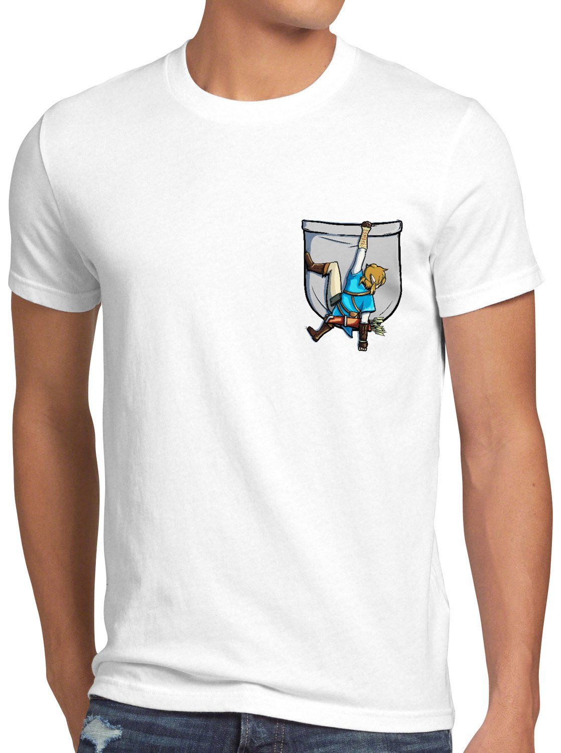 style3 Print-Shirt Herren T-Shirt Wild Link hyrule gamer hemdtasche weiß