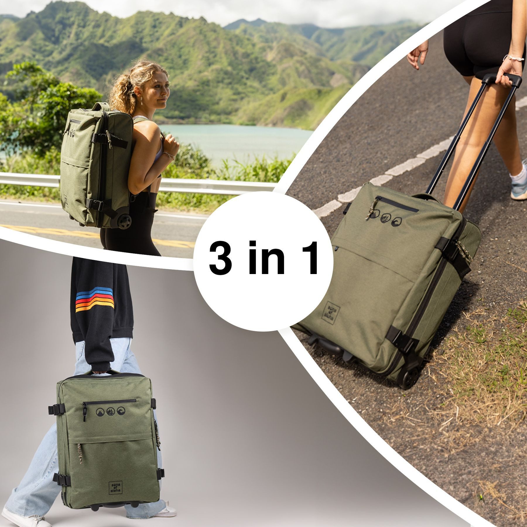 SONS OF ALOHA Koffer Backpacker Rucksack mit Rollen 3 in 1 Handgepäck  55 cm, 2in1 Hybrid Handgepäck Koffer 2 Rollen & Rucksack aus Plastikflaschen