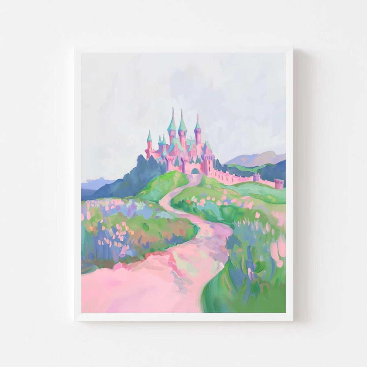 TPFLiving Kunstdruck (OHNE RAHMEN) Poster - Leinwand - Wandbild, Zauberhaftes Pastell-Wandbild, Märchenwelt, Leinwandbild (Leinwandbild XXL), Farben: Blau, Rosa, Gelb, Weiß, Lila, Orange -Größe: 20x30cm