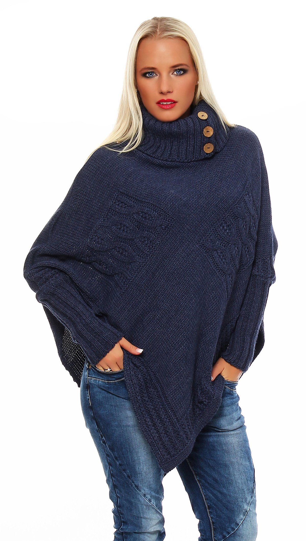 Mississhop Strickponcho Poncho Strick Sweatshirt Pullover Umhang Überwurf M. 3001