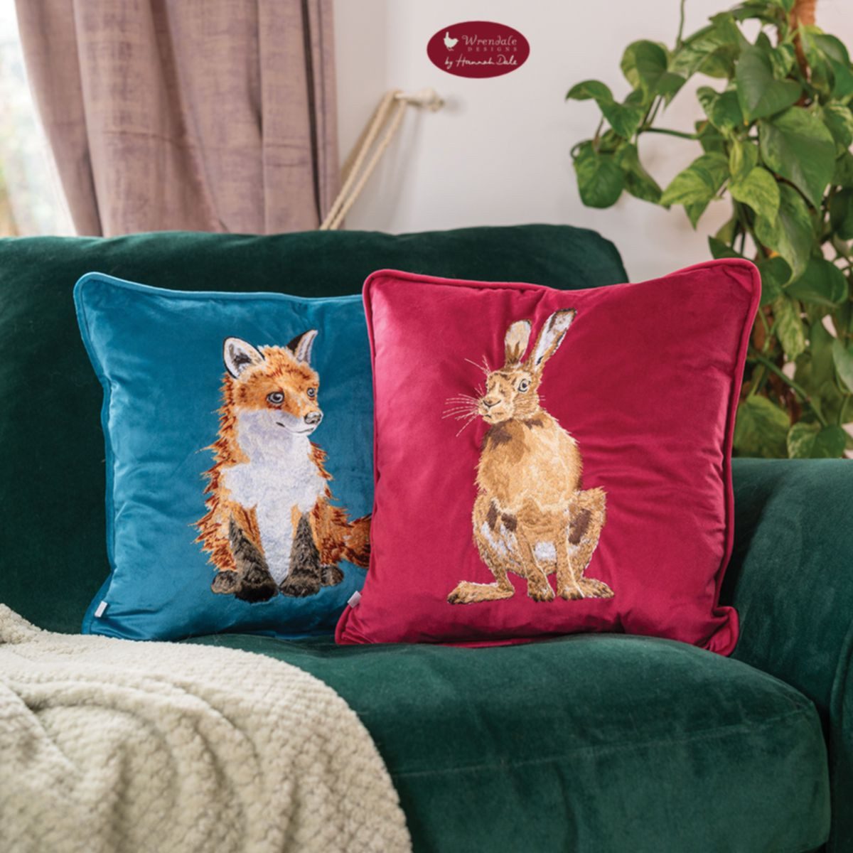 Wrendale Dekokissen Wrendale Designs besticktes Kissen Hase Golden Hour