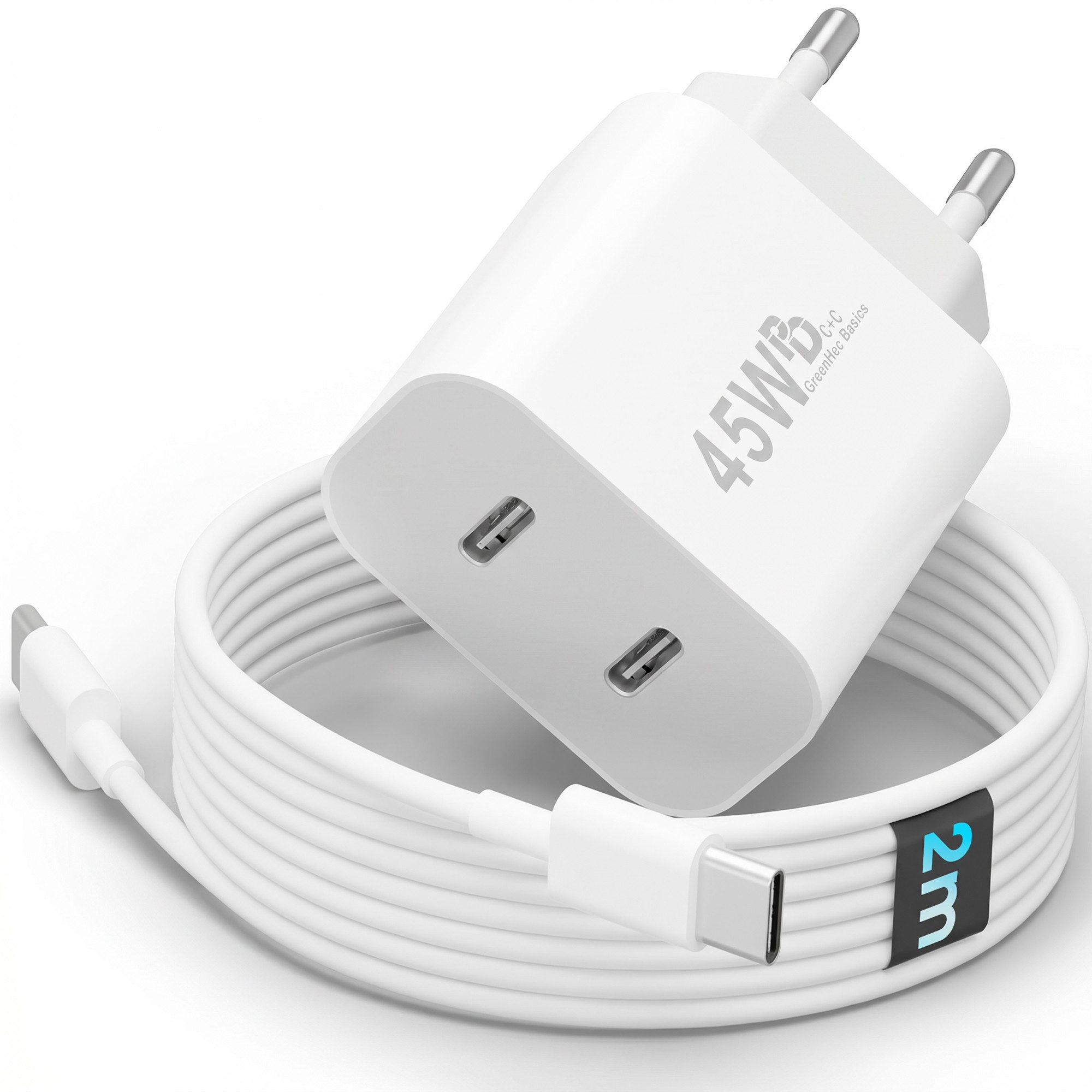 GreenHec 45w USB C Schnellladegerät für Samsung Galaxy S26 S25 S24 S23 S22 Fast Schnelllade-Gerät (50 mA, Spar-Set, 45w USB-C Dual Charger + USB-C Kabel, S26+ Ultra Schnellladekabel Ladegerät Handy Charger Netzteil Dual Port)