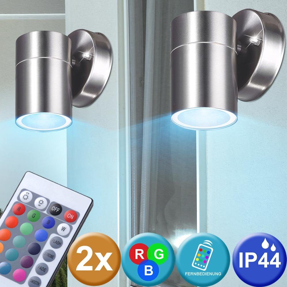 AußenWandleuchte, 2er Set RGB LED Edelstahl Wand Strahler