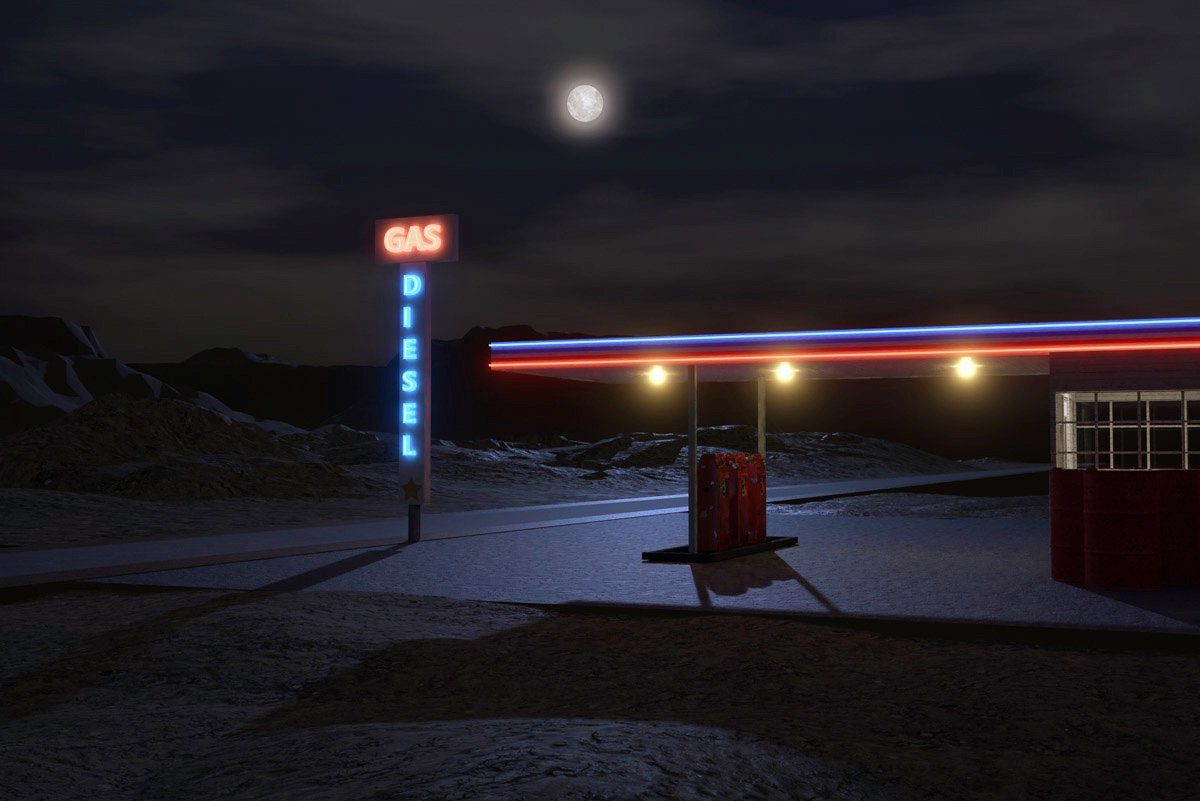 Papermoon Fototapete RETRO TANKSTELLE-ROUTE 66 3D DESIGN AUTOS MOTORRAD XXL